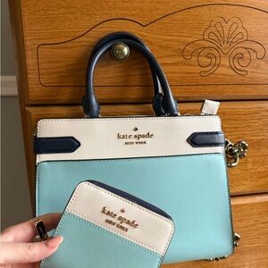 Kate Spade Aqua and Cream Purse and matching Wallet
